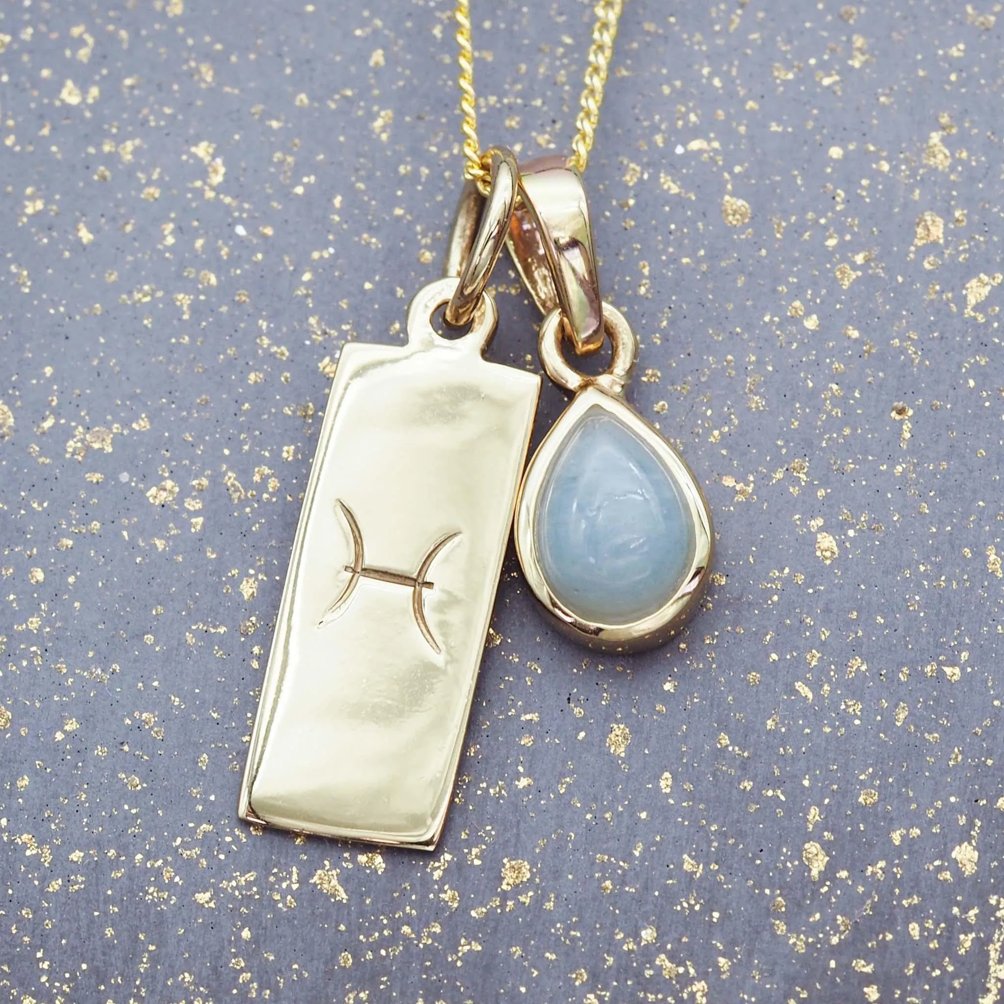 Pisces Star Sign and March Birthstone Necklace