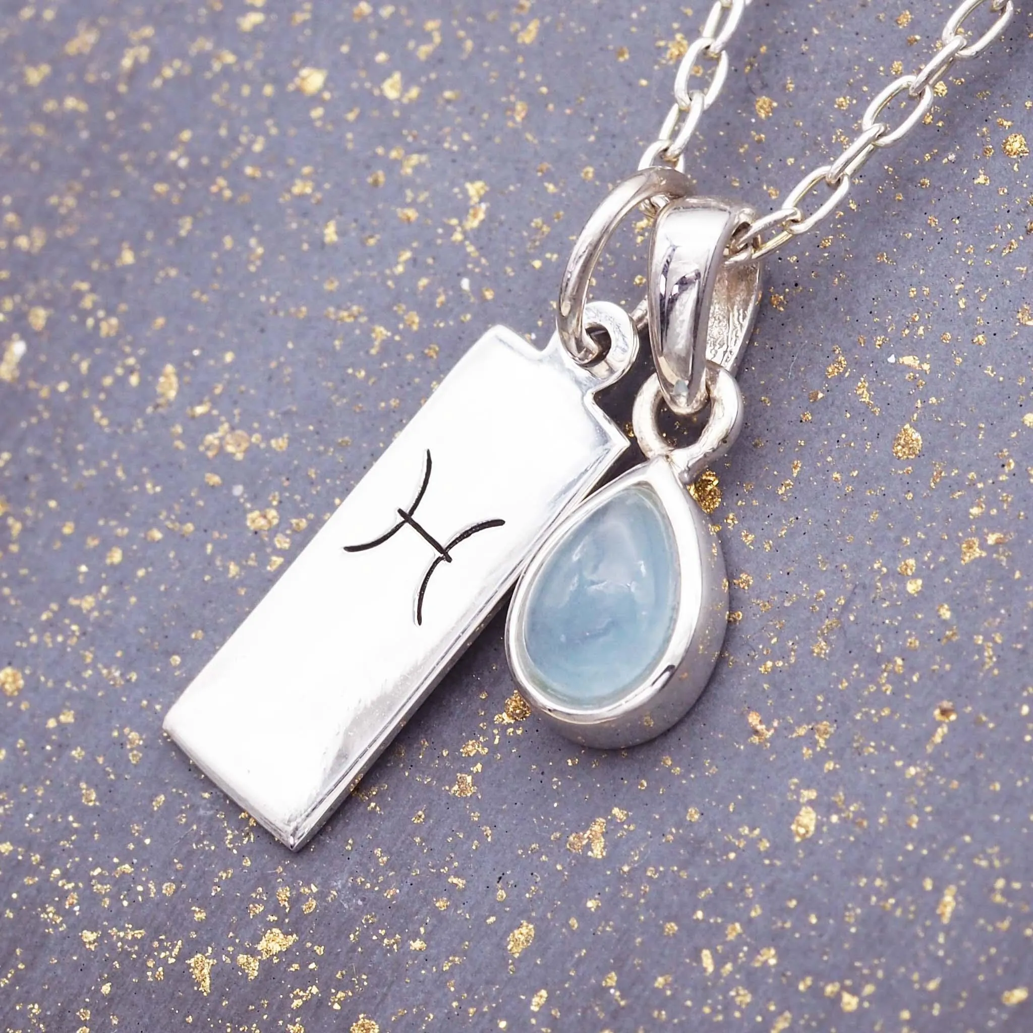 Pisces Star Sign and March Birthstone Necklace