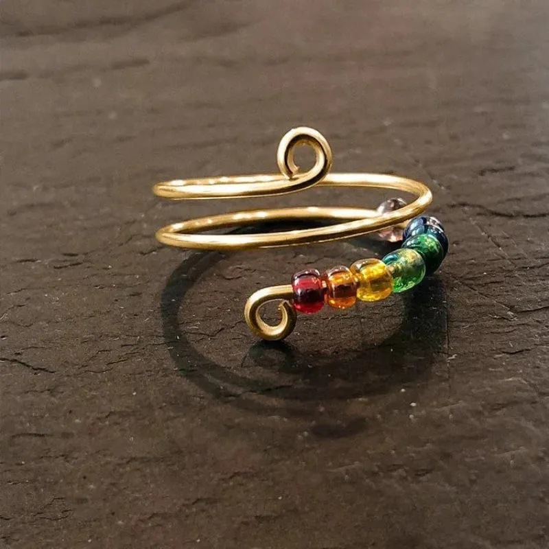 Rainbow Bead Adjustable Anxiety Relief Fidget Rings