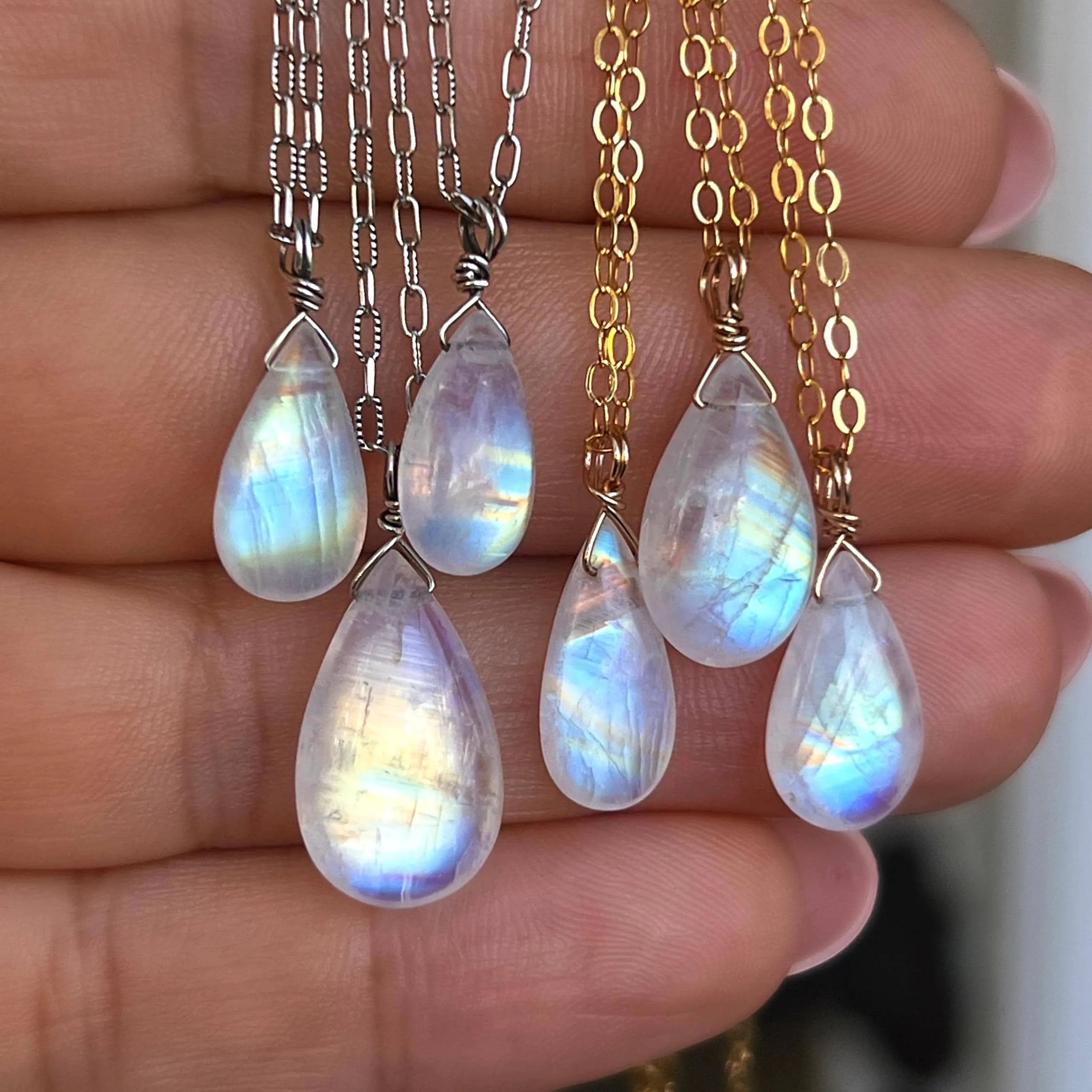 Rainbow Moonstone Drop Pendant