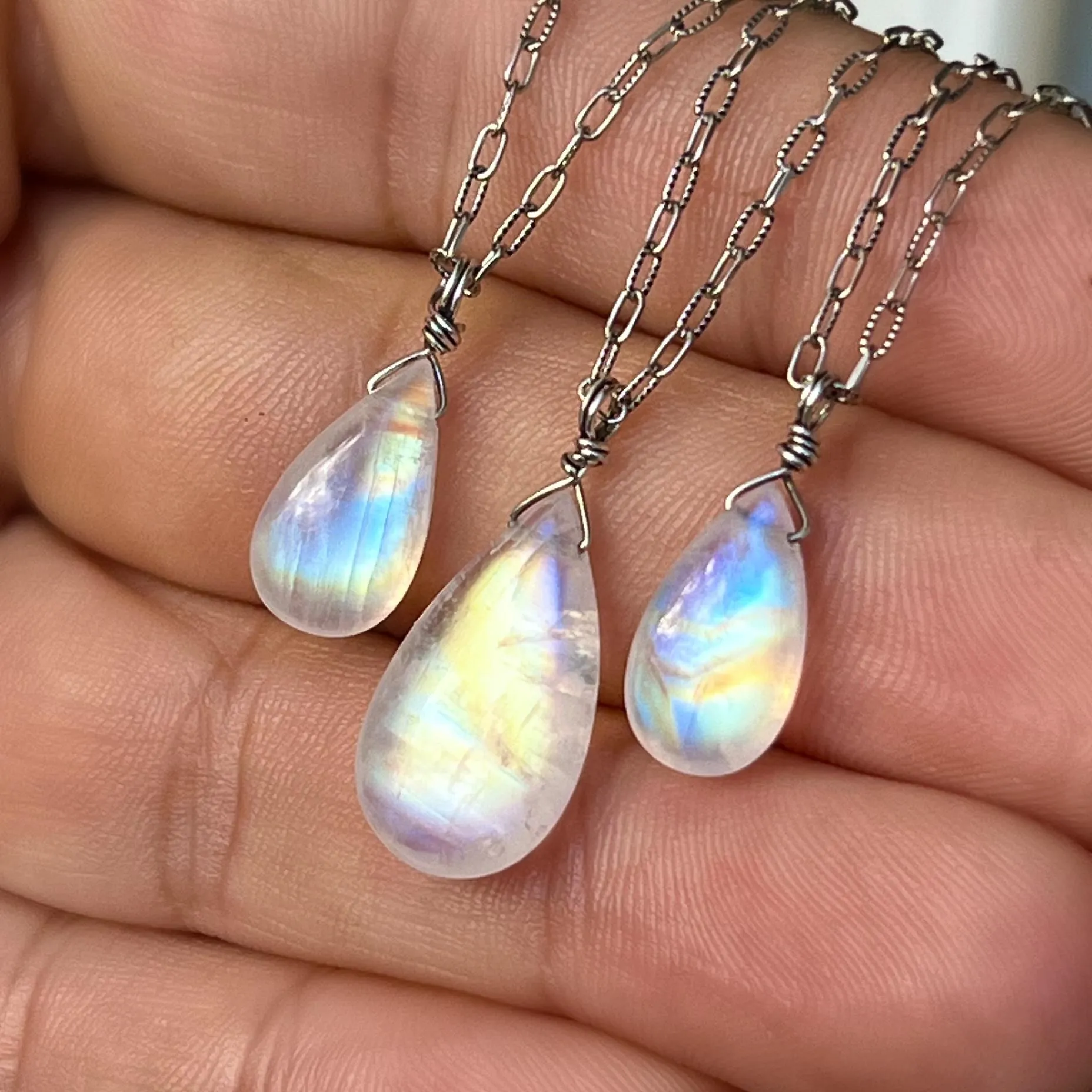 Rainbow Moonstone Drop Pendant