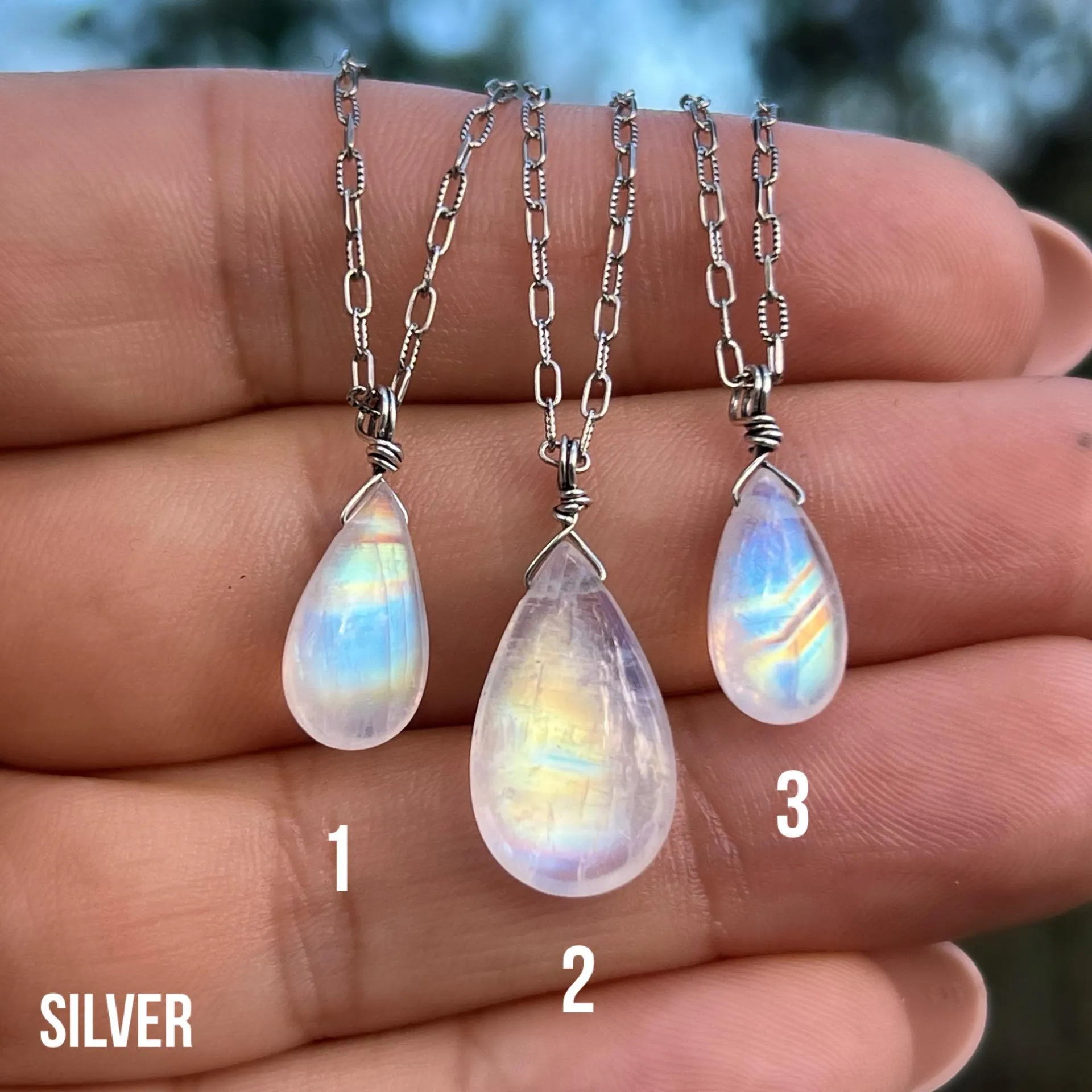 Rainbow Moonstone Drop Pendant