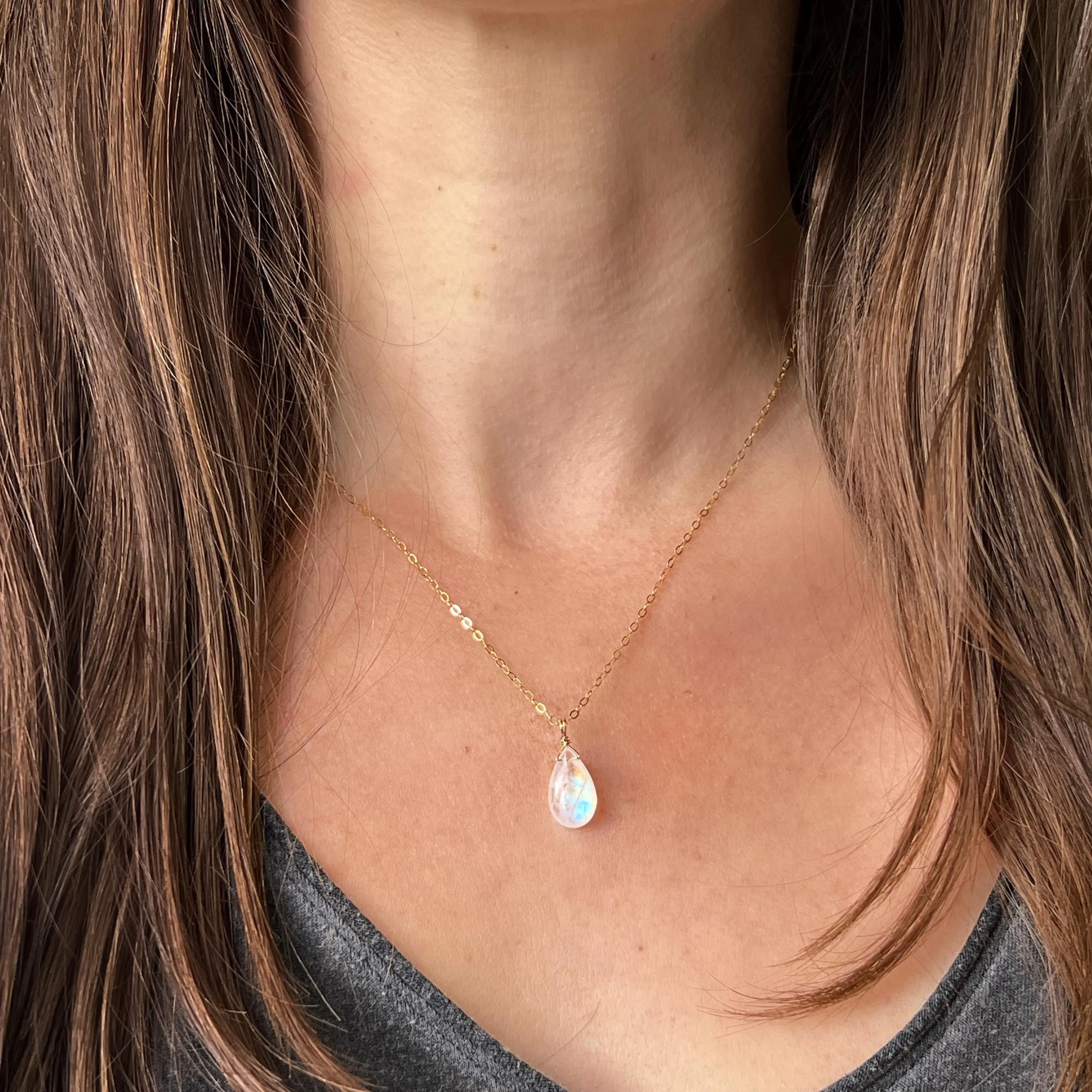 Rainbow Moonstone Drop Pendant