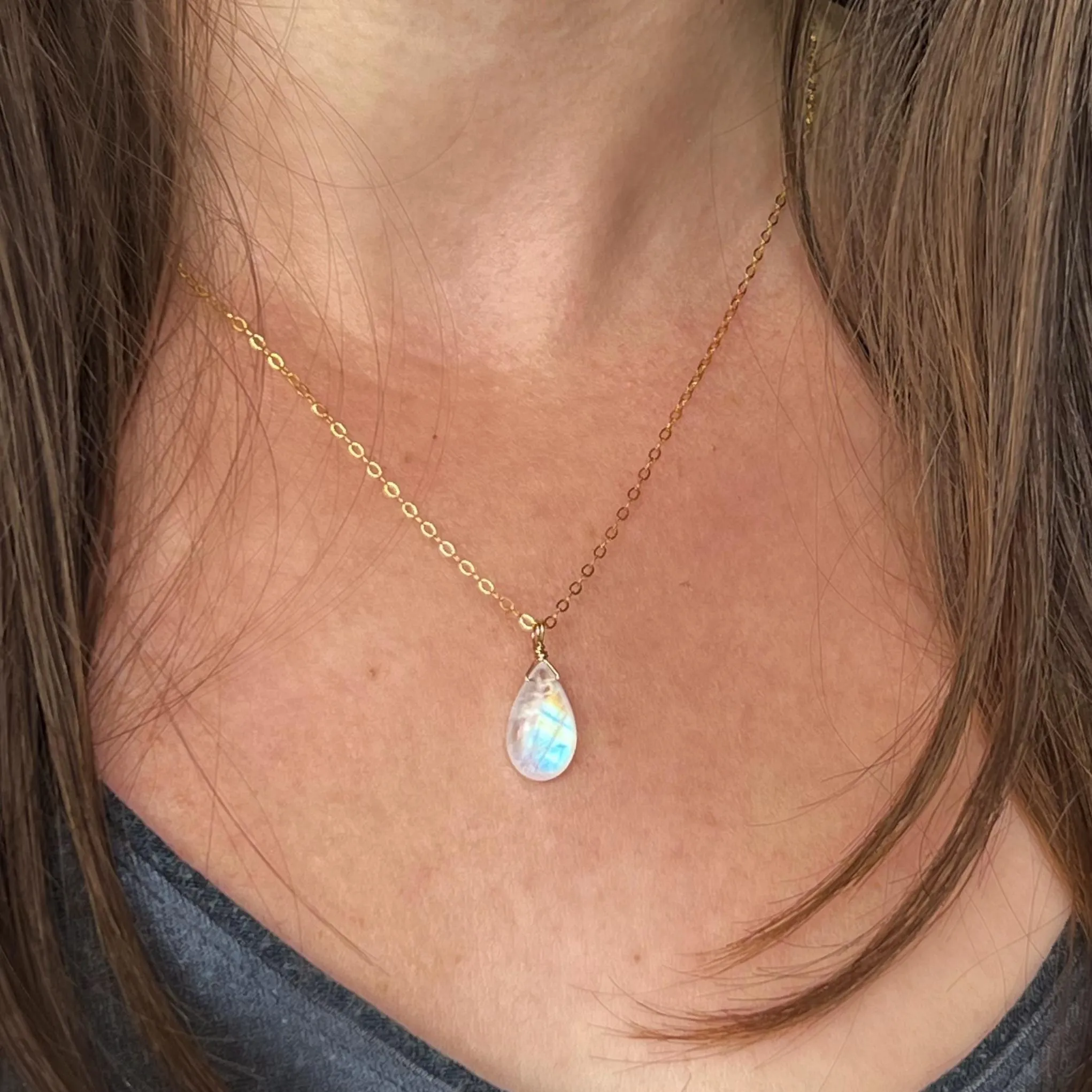 Rainbow Moonstone Drop Pendant