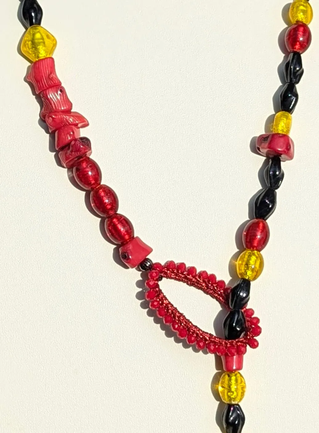 Red, Black, Yellow Beaded Coral Snake Lariat One of One ready for Halloween Sugar Gay Isber Unisex