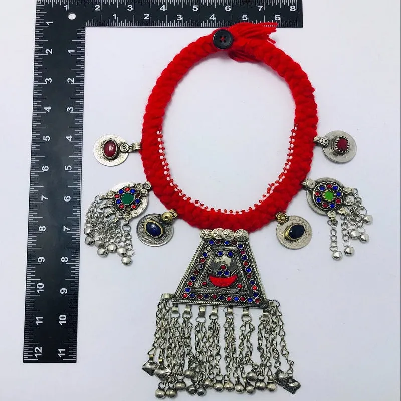 Red Kuchi Choker Necklace With Massive Pendant