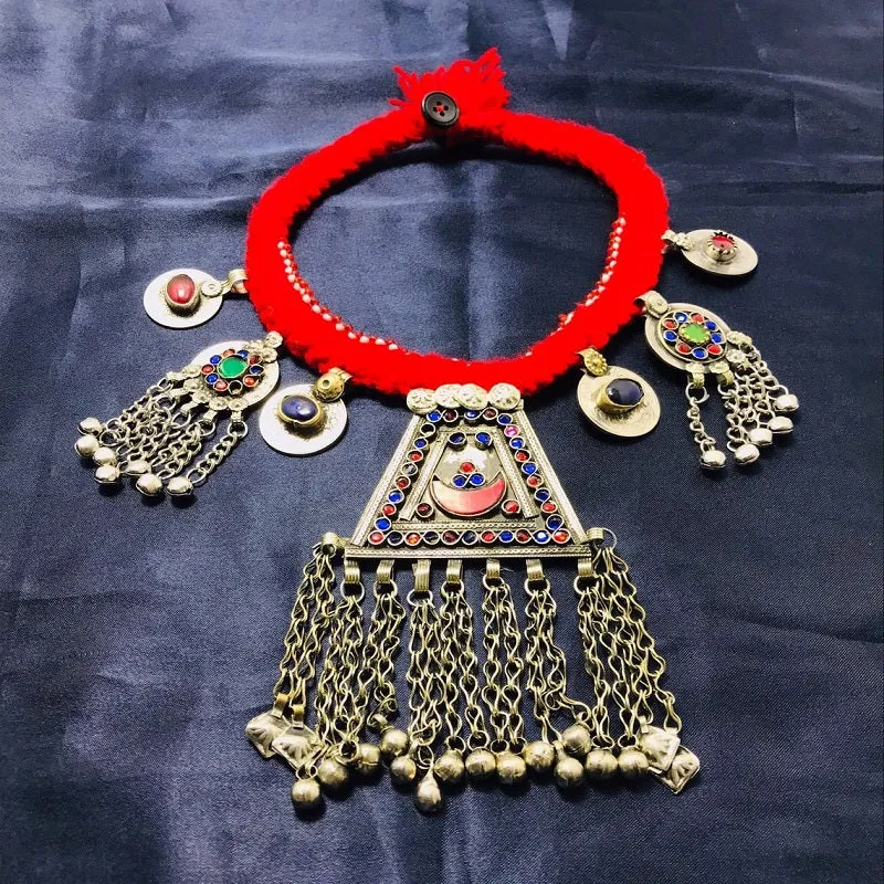 Red Kuchi Choker Necklace With Massive Pendant