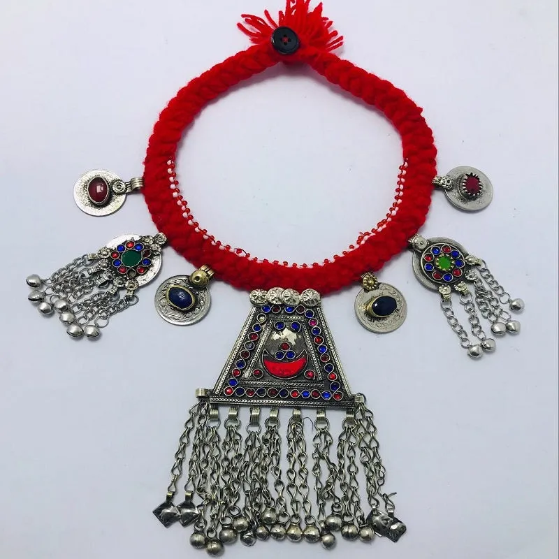 Red Kuchi Choker Necklace With Massive Pendant