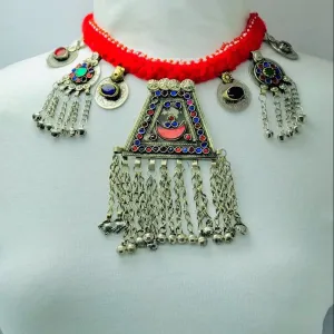 Red Kuchi Choker Necklace With Massive Pendant