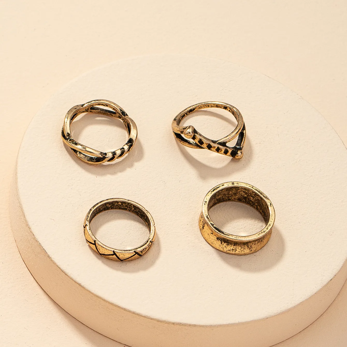 Retro Geometric Ring Set - Vintage Style Statement Rings from Vienna Verve Collection