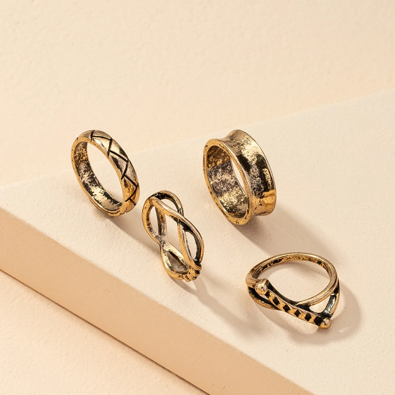 Retro Geometric Ring Set - Vintage Style Statement Rings from Vienna Verve Collection