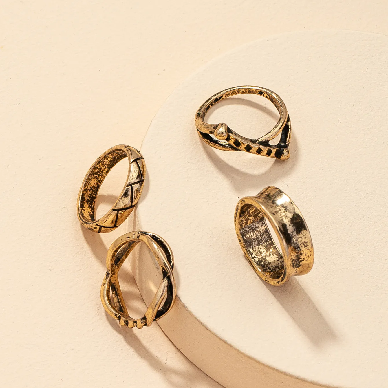 Retro Geometric Ring Set - Vintage Style Statement Rings from Vienna Verve Collection