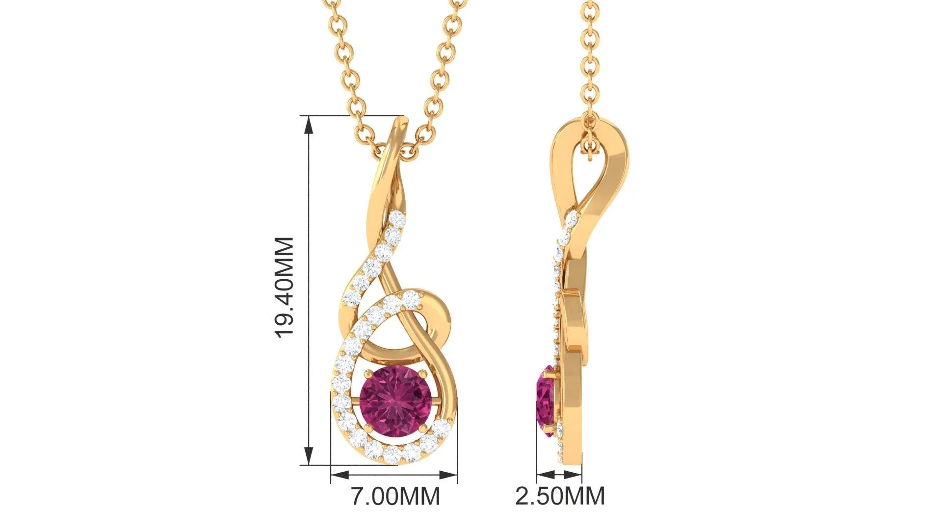 Round Pink Tourmaline and Diamond Twisted Pendant Necklace