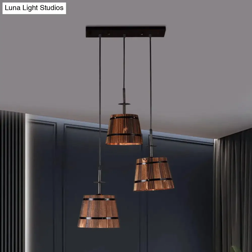 Rustic Wooden Hanging Lamp with 3 Bulbs for Villa Decor