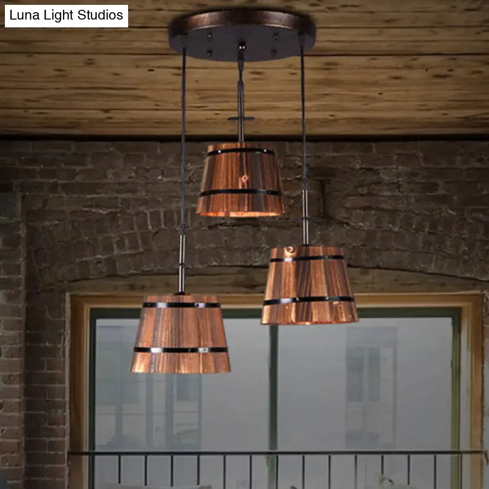 Rustic Wooden Hanging Lamp with 3 Bulbs for Villa Decor