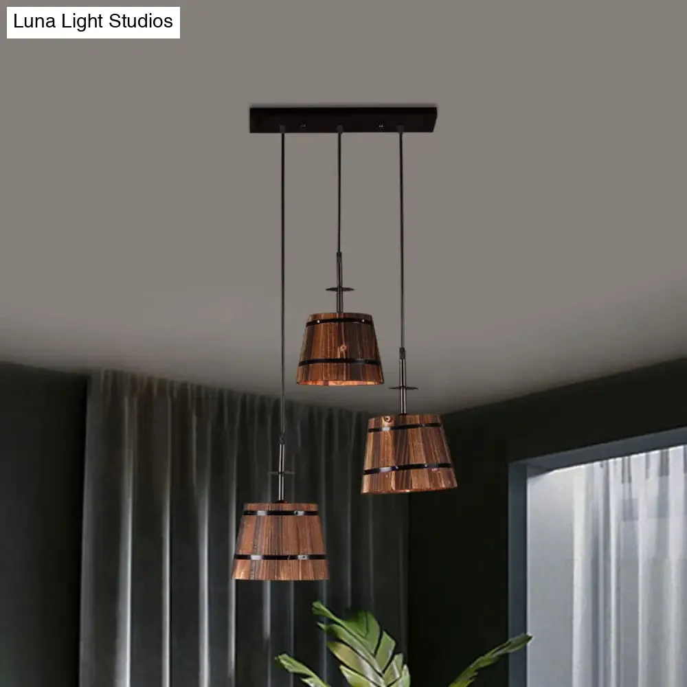 Rustic Wooden Hanging Lamp with 3 Bulbs for Villa Decor