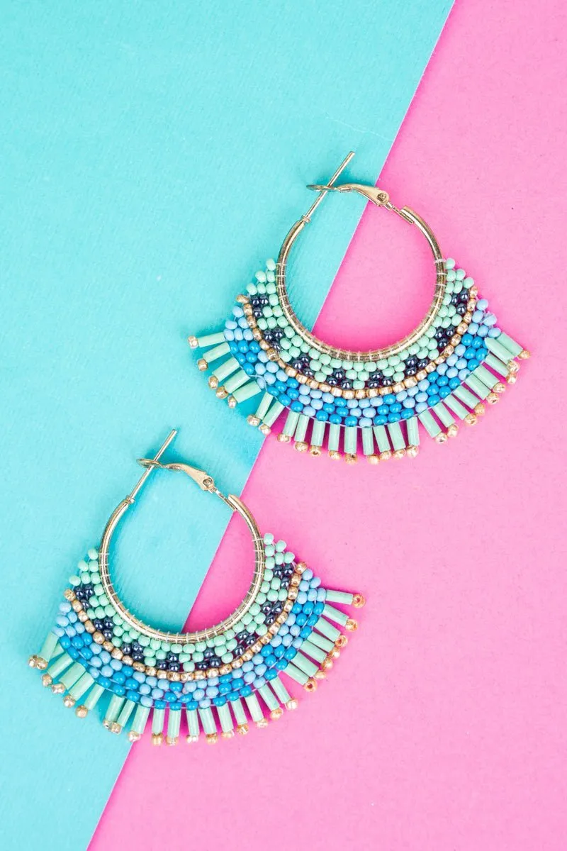 SALE! Natalia Mint Fringe Goldtone Hoop Earrings