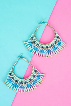 SALE! Natalia Mint Fringe Goldtone Hoop Earrings