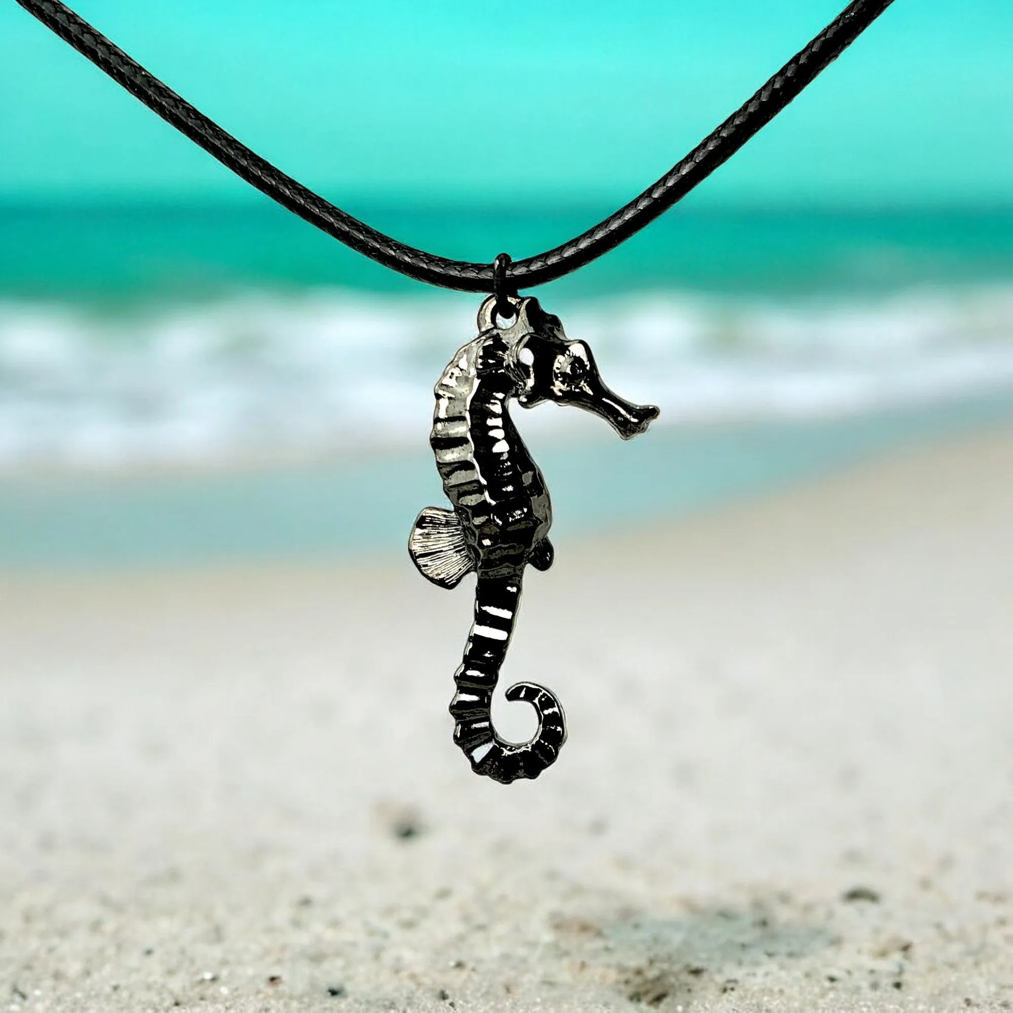 Seahorse Necklace for Women Black - Jet Black Seahorse Jewelry, Gift for Seahorse Lover, Seahorse Charm, Seahorse Pendant Hematite Look