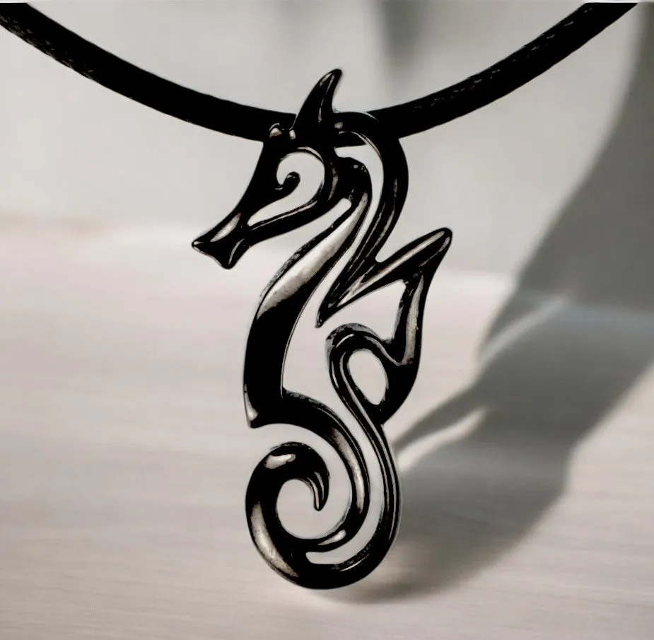 Seahorse Necklace for Women Black - Jet Black Seahorse Pendant, Gift for Seahorse Lover, Seahorse Charm, Seahorse Pendant Hematite Look