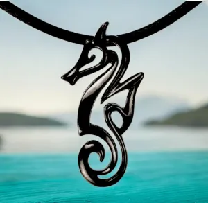 Seahorse Necklace for Women Black - Jet Black Seahorse Pendant, Gift for Seahorse Lover, Seahorse Charm, Seahorse Pendant Hematite Look