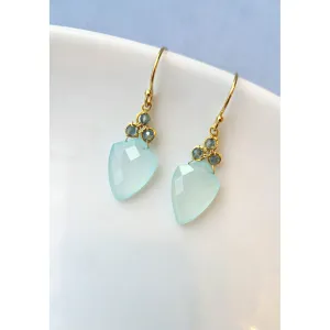 Shield Earrings 4801 with Faceted Aqua Chalcedony and Australian Sapphire Beading by Michelle Pressler Jewelry