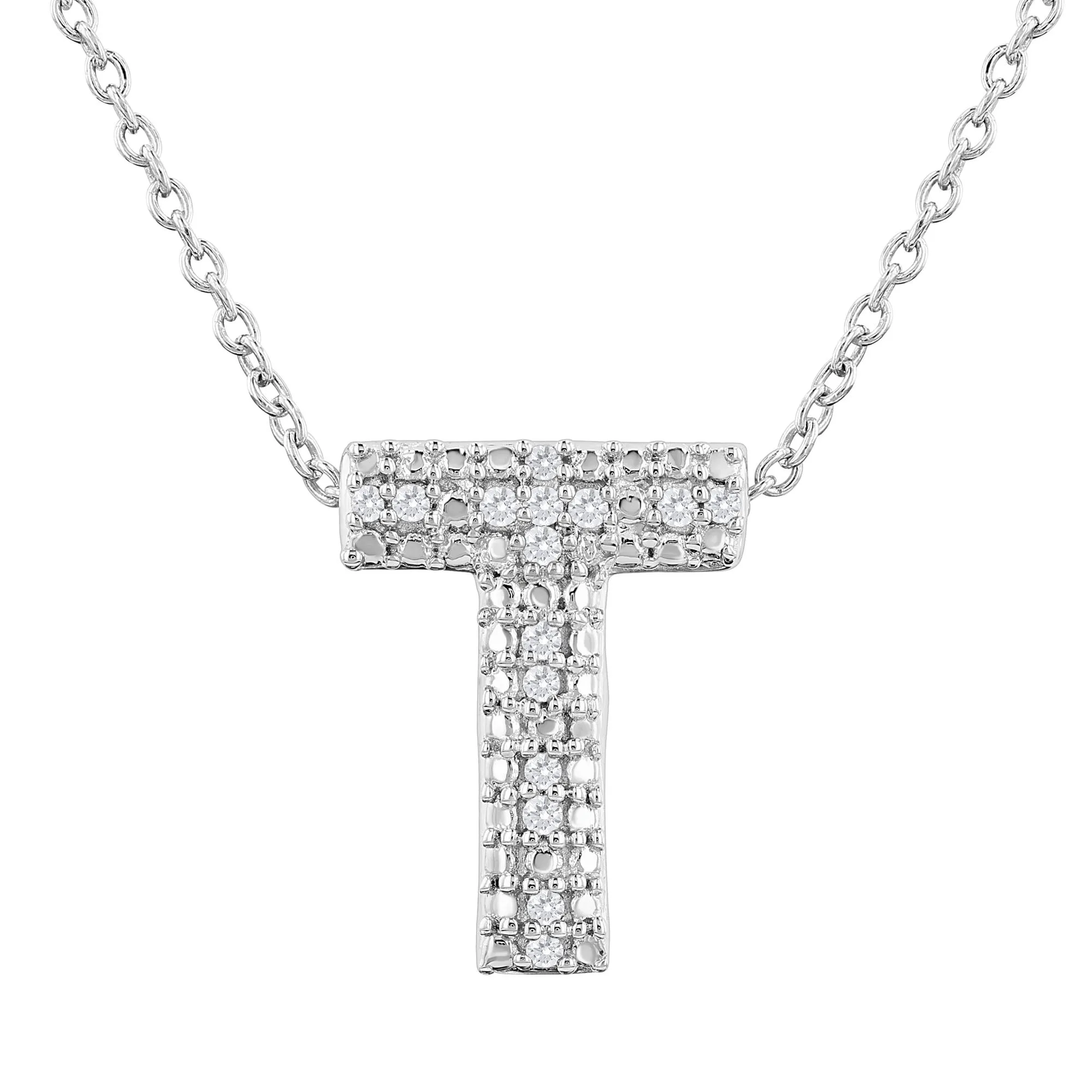 Silver Bubble Initial Diamond Necklace