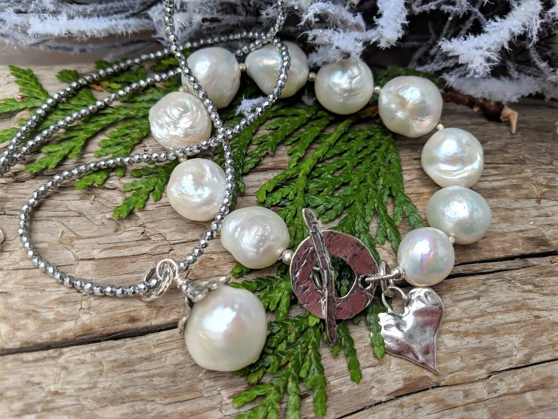 Silver Hematite & Edison Pearl Pendant Necklace