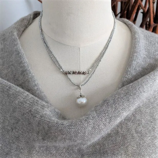 Silver Hematite & Edison Pearl Pendant Necklace