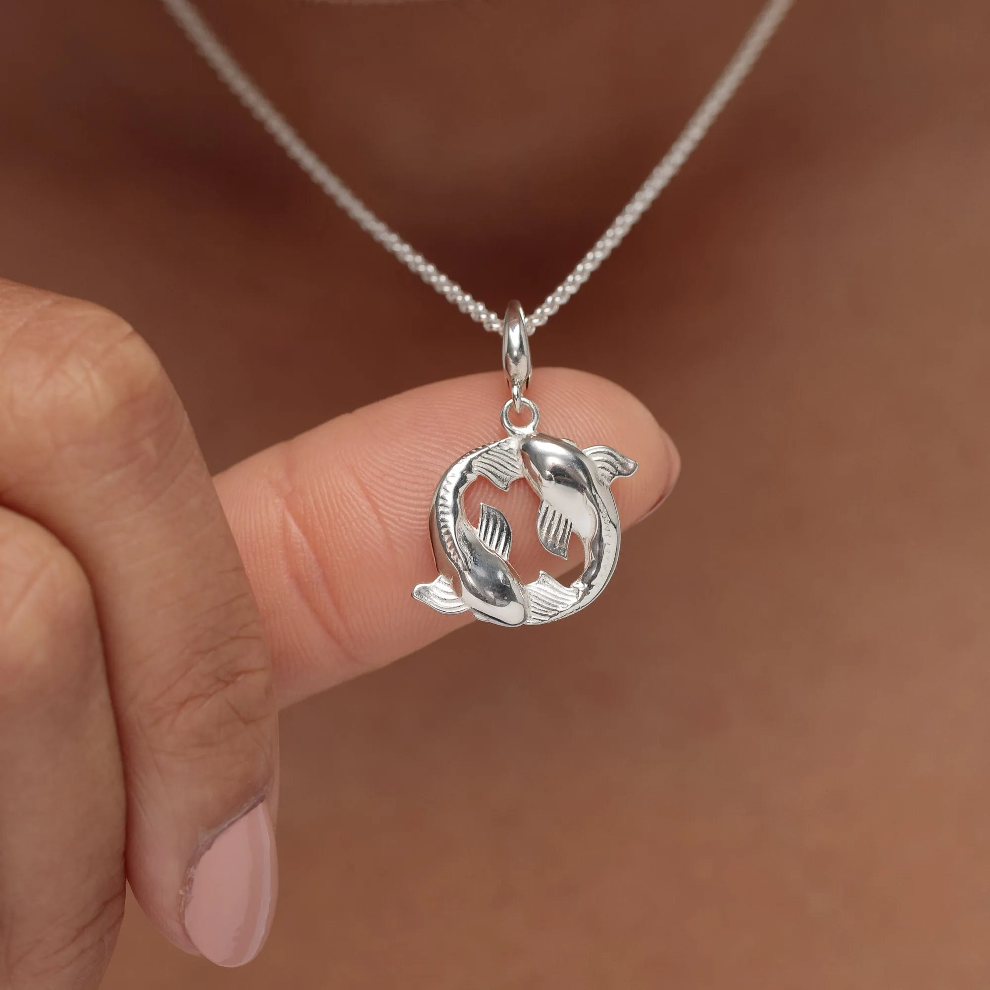 Silver Koi Fish Pisces Zodiac Necklace