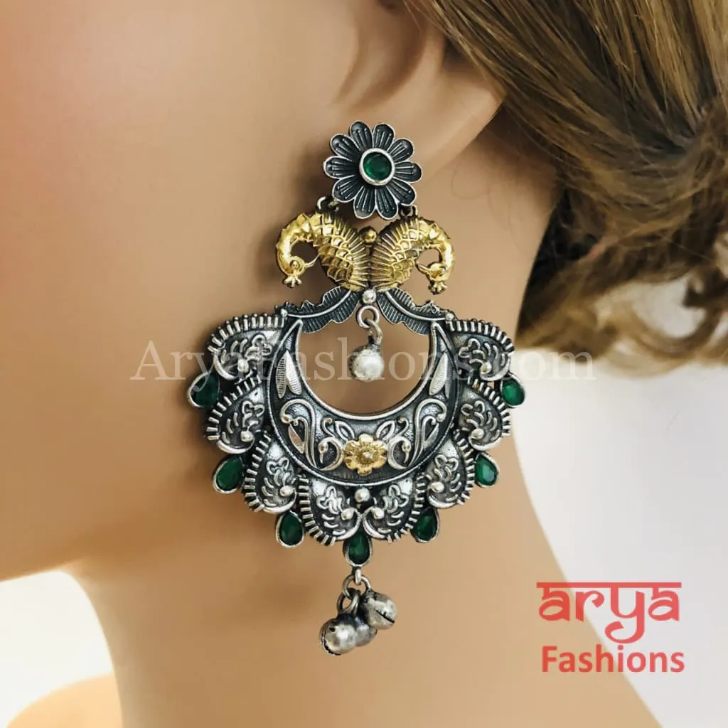 Silver Oxidized Chandbali, Indian Trendy Earrings