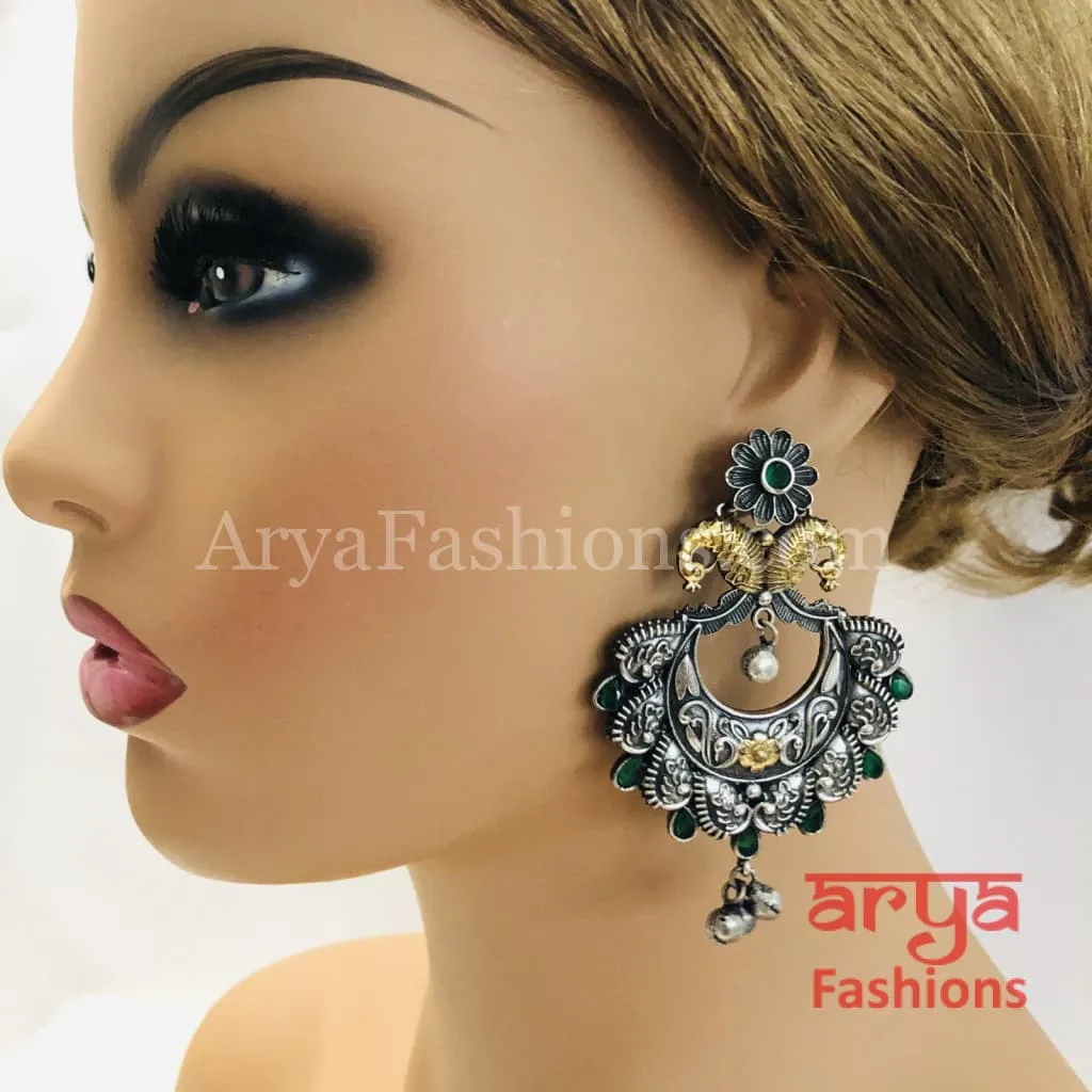 Silver Oxidized Chandbali, Indian Trendy Earrings