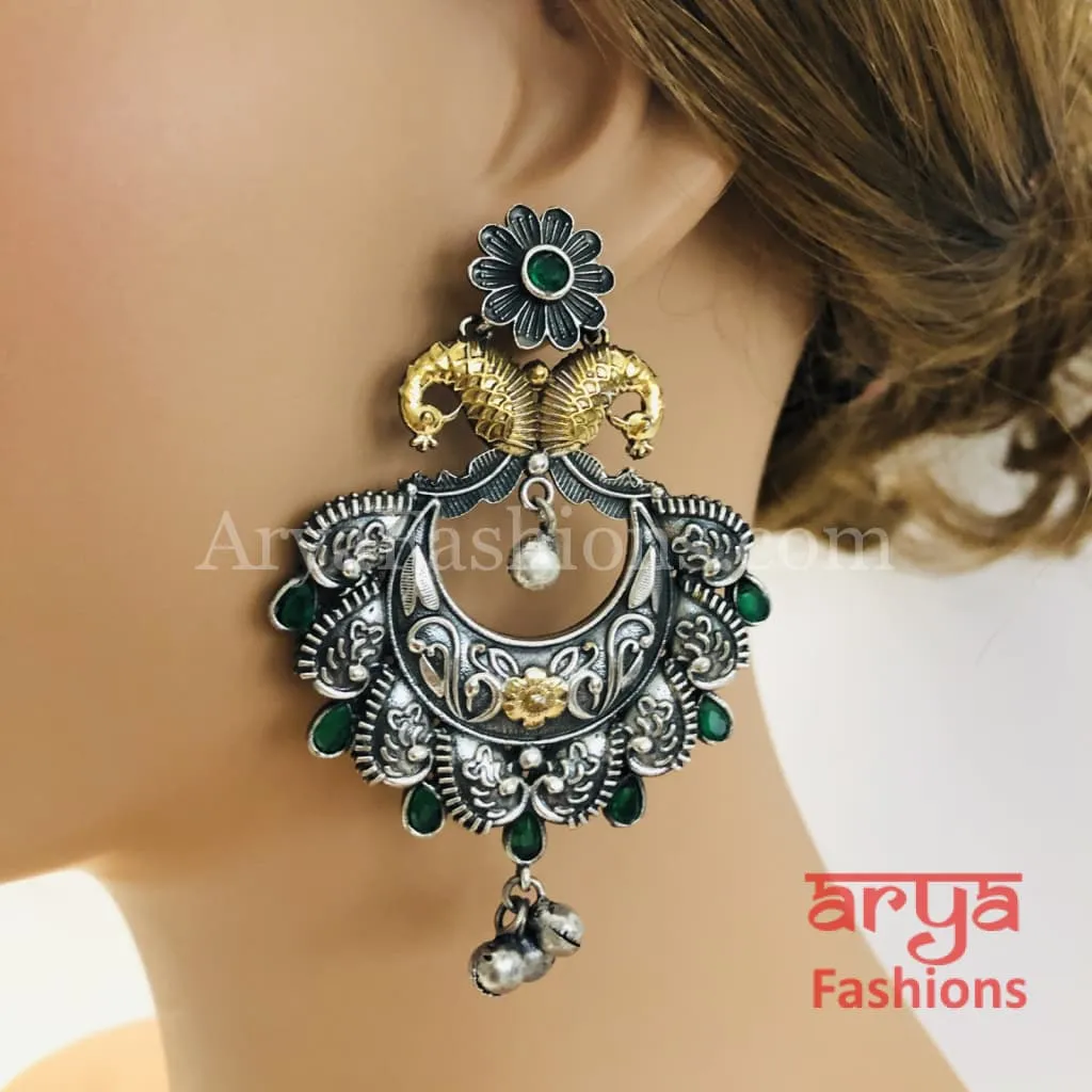 Silver Oxidized Chandbali, Indian Trendy Earrings