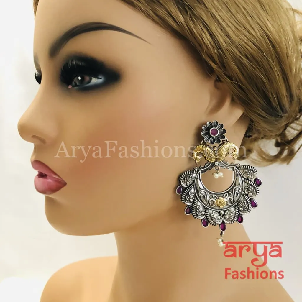 Silver Oxidized Chandbali, Indian Trendy Earrings