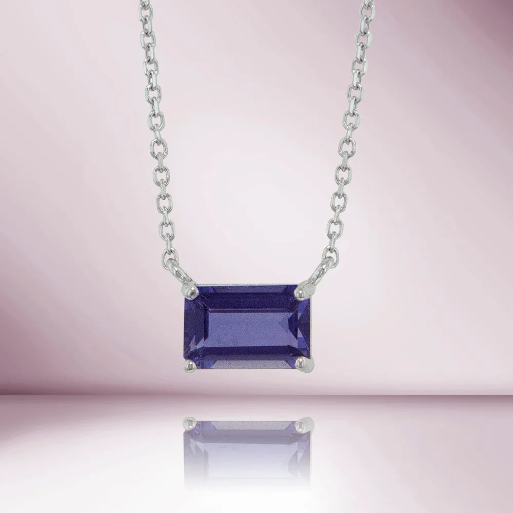 Solitaire Emerald Cut Blue Sapphire Necklace (2.00 ct.) in 14K Gold