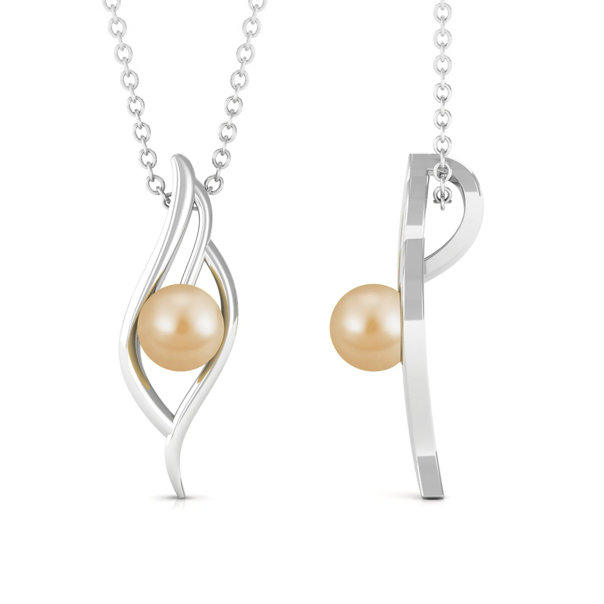 Solitaire South Sea Pearl Leaf Pendant with Hidden Bail