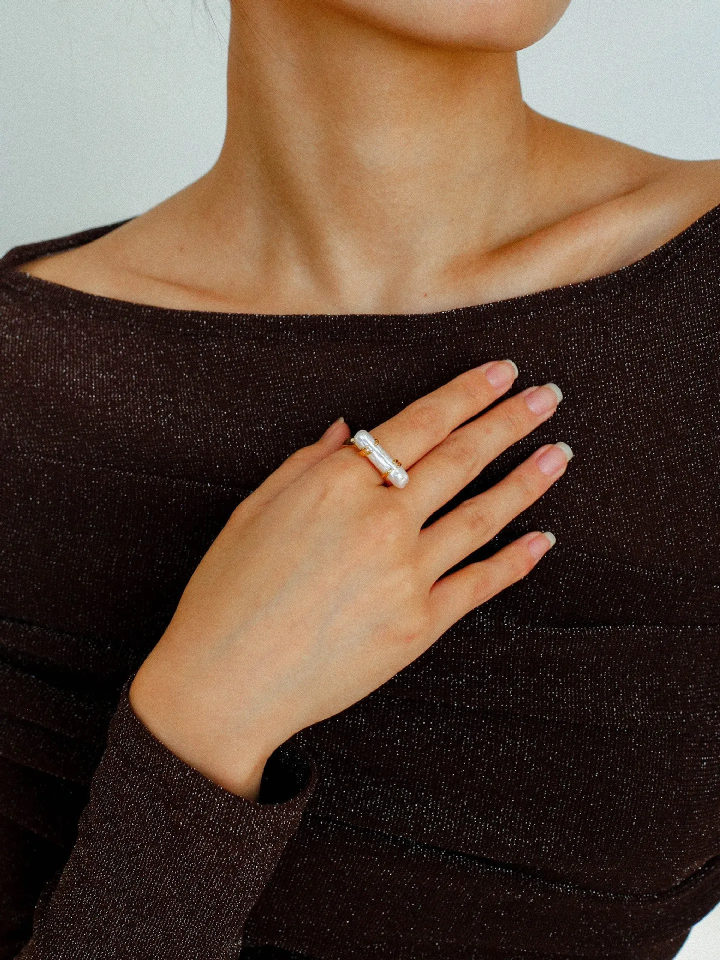 Stackable Long Baroque Pipa Pearl Ring