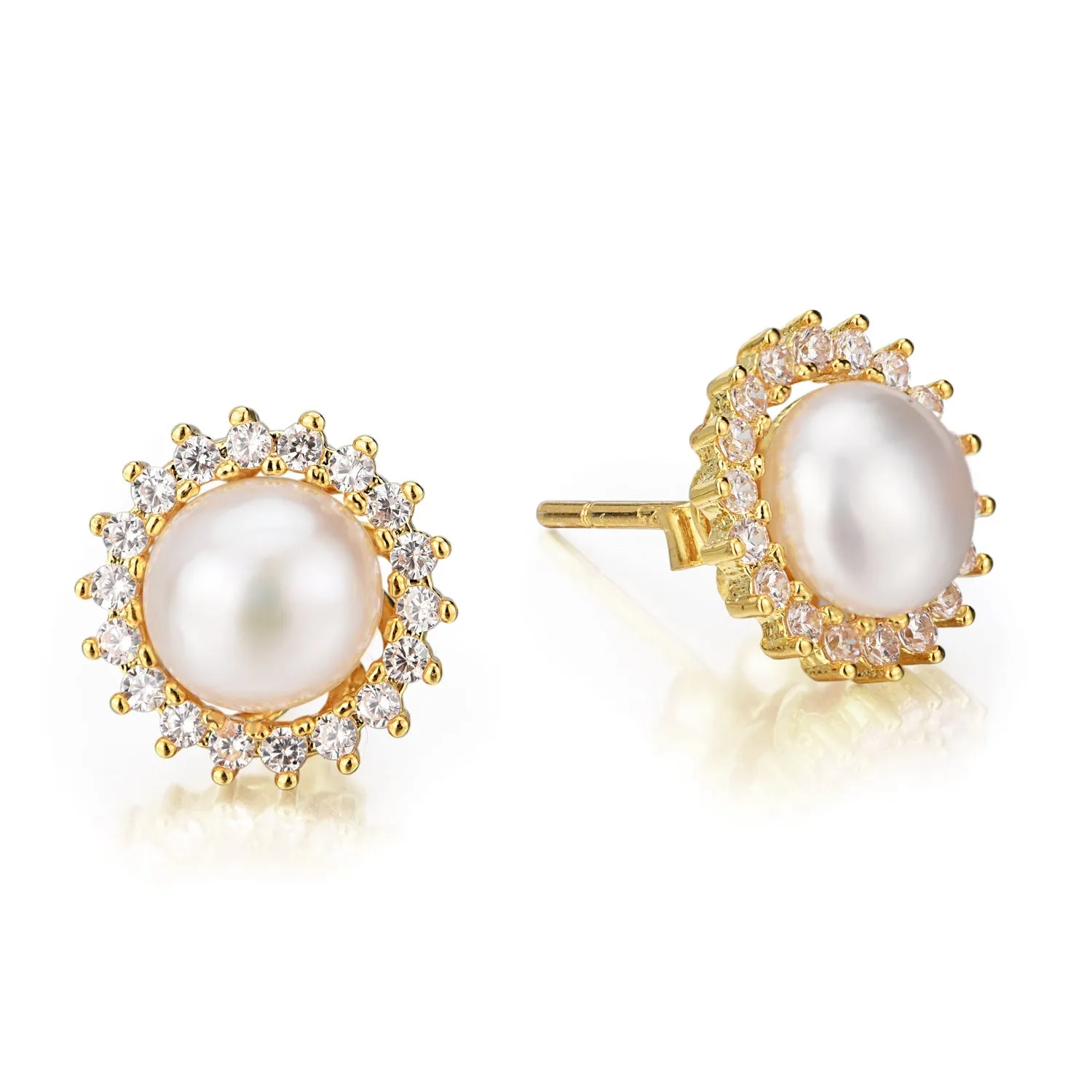 Sterling Silver & Cultured Pearl Halo Stud Earrings