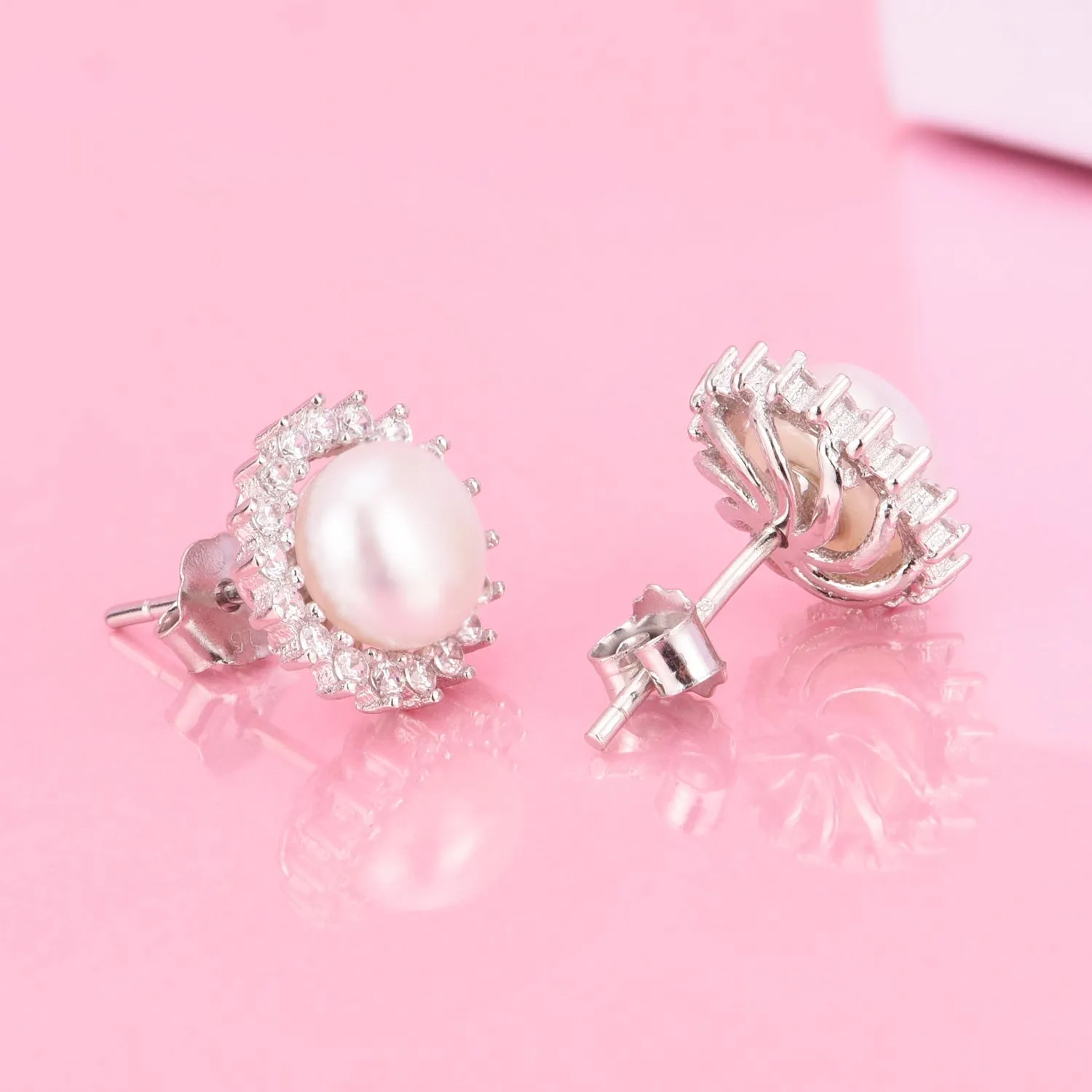 Sterling Silver & Cultured Pearl Halo Stud Earrings