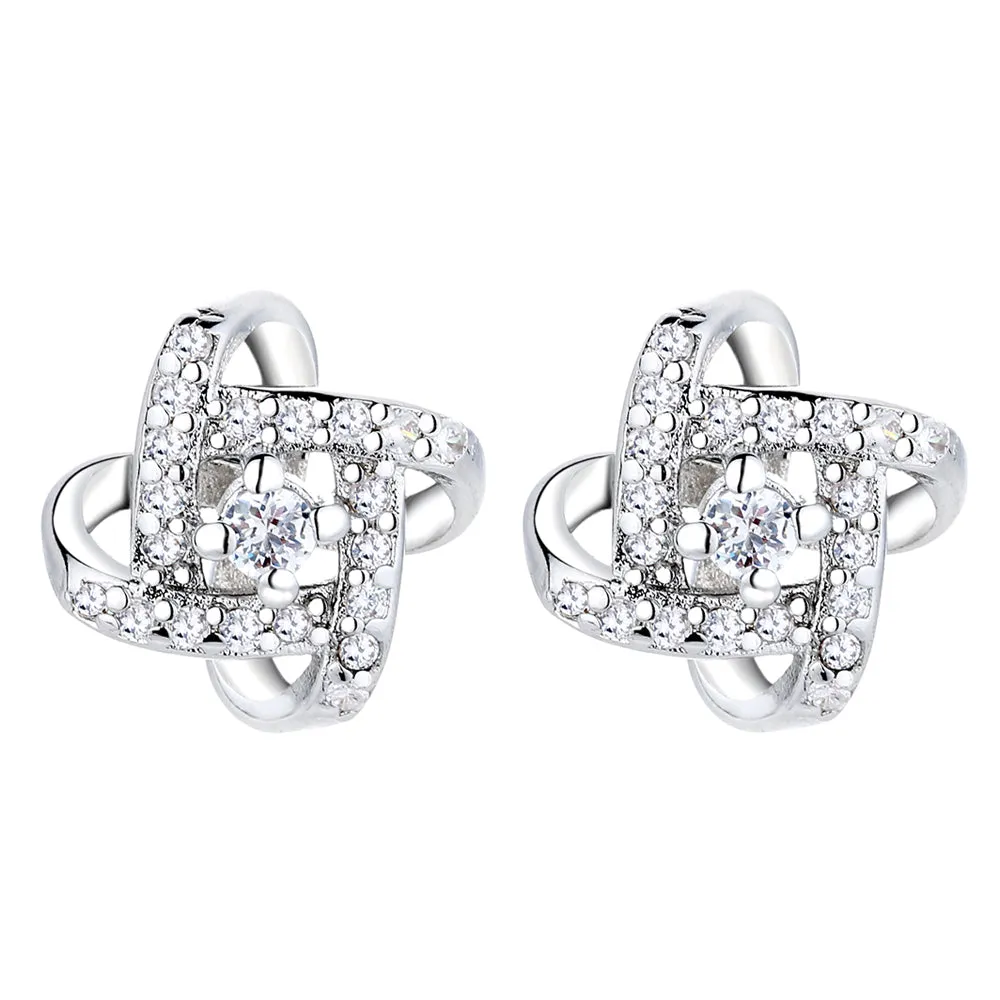 Sterling Silver Love Knot Stud Earrings with Swarovski Crystals