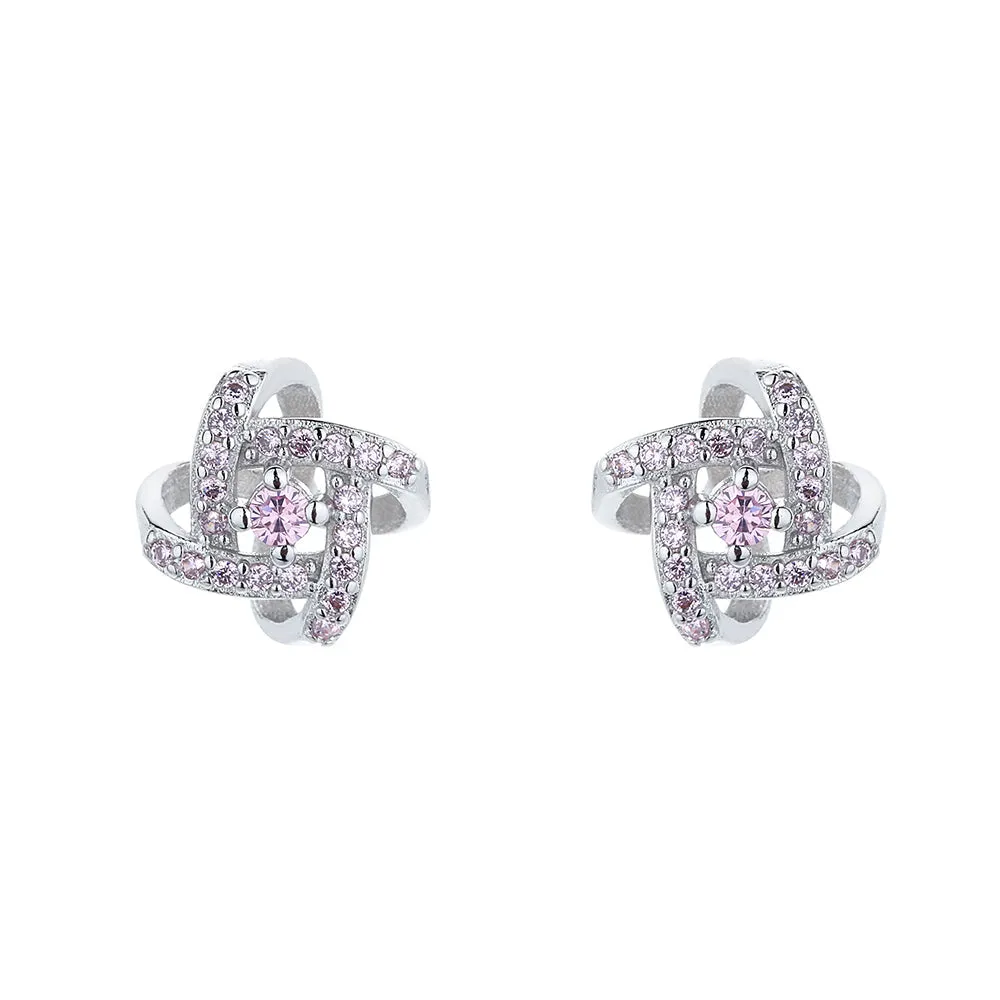 Sterling Silver Love Knot Stud Earrings with Swarovski Crystals