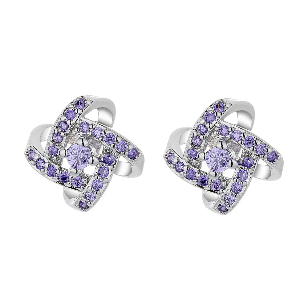 Sterling Silver Love Knot Stud Earrings with Swarovski Crystals