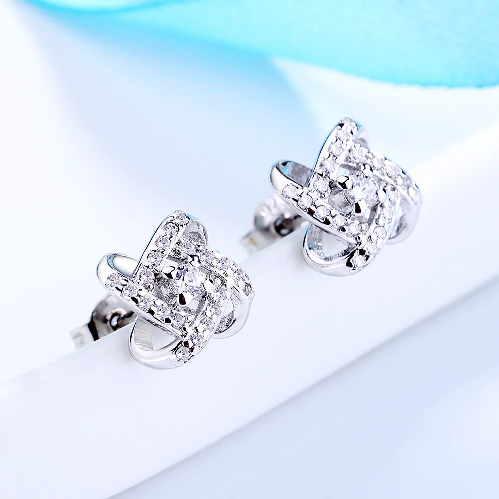 Sterling Silver Love Knot Stud Earrings with Swarovski Crystals