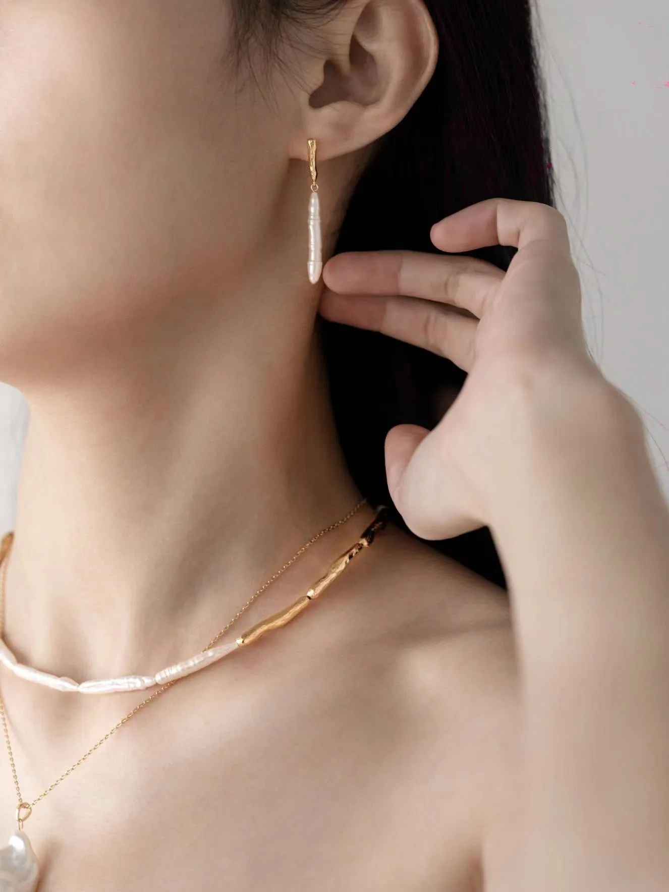 Streamer Toothpick Baroque Pearl Necklace