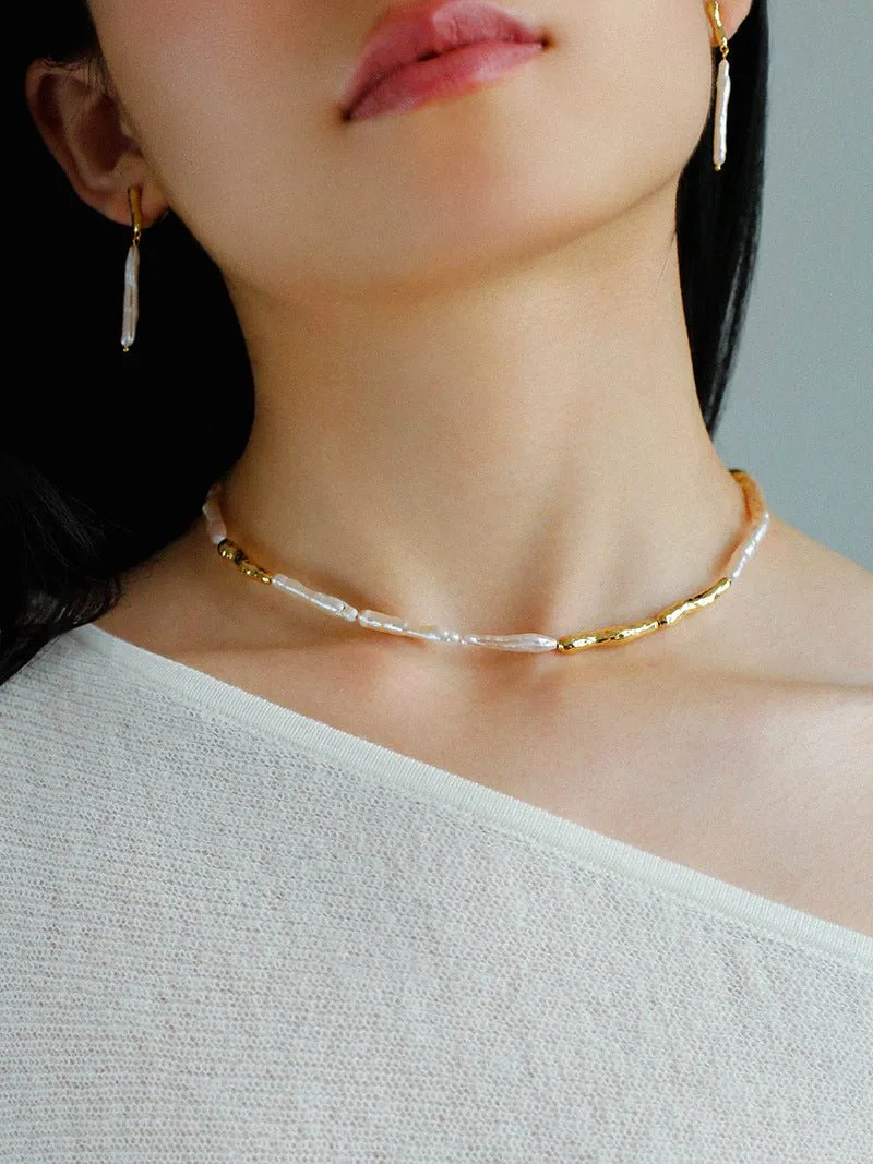 Streamer Toothpick Baroque Pearl Necklace