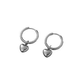 Tiny Heart Silver Hoop Earrings jlt12759