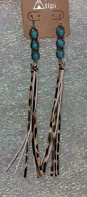 Turquoise Tolani Trail Leopard Tassel Earrings