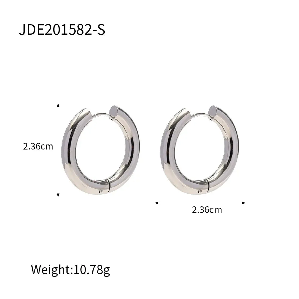 VAIGE 18k Gold Plated Stainless Steel Classic Solid Hoop Earrings - Trendy Round Design Accessories