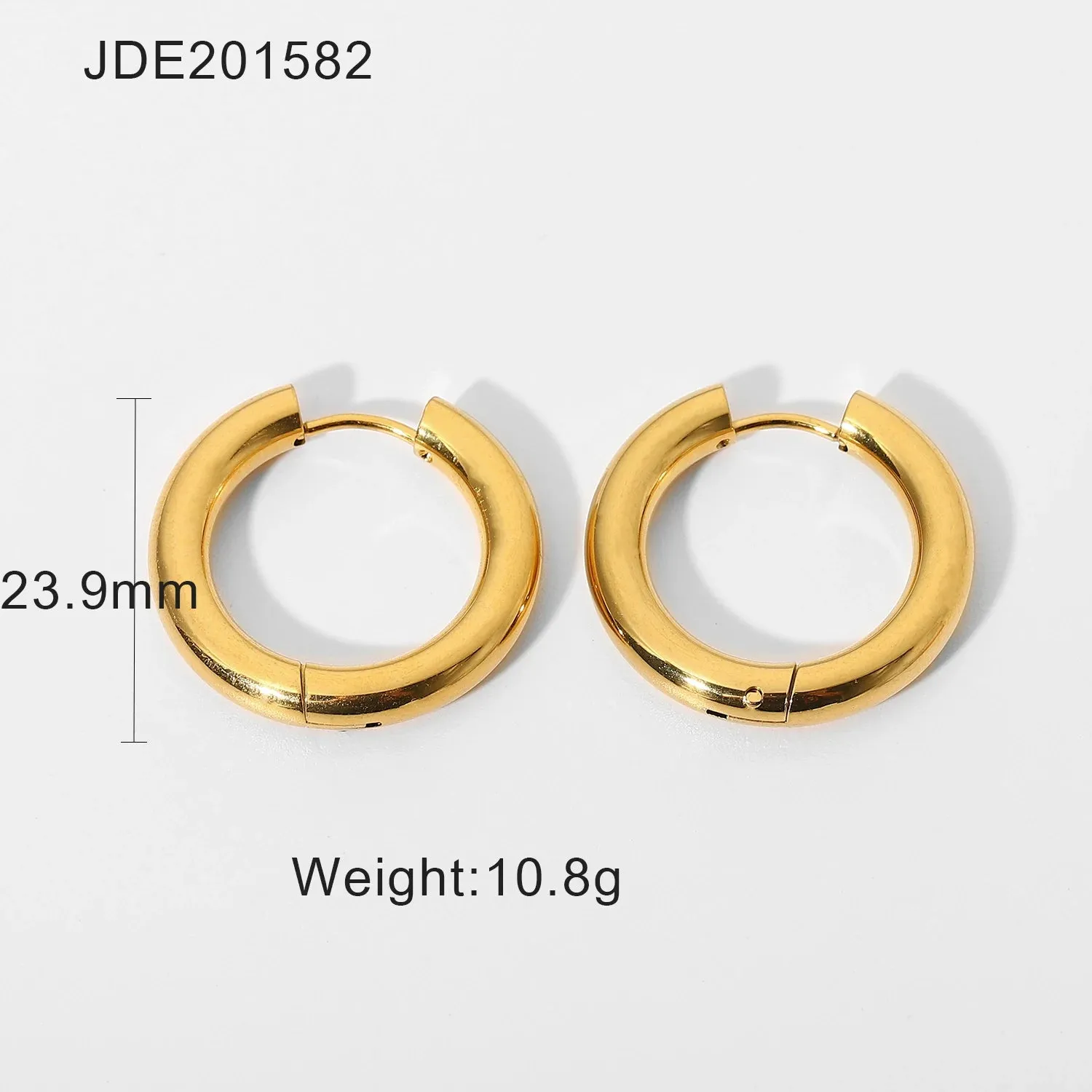 VAIGE 18k Gold Plated Stainless Steel Classic Solid Hoop Earrings - Trendy Round Design Accessories