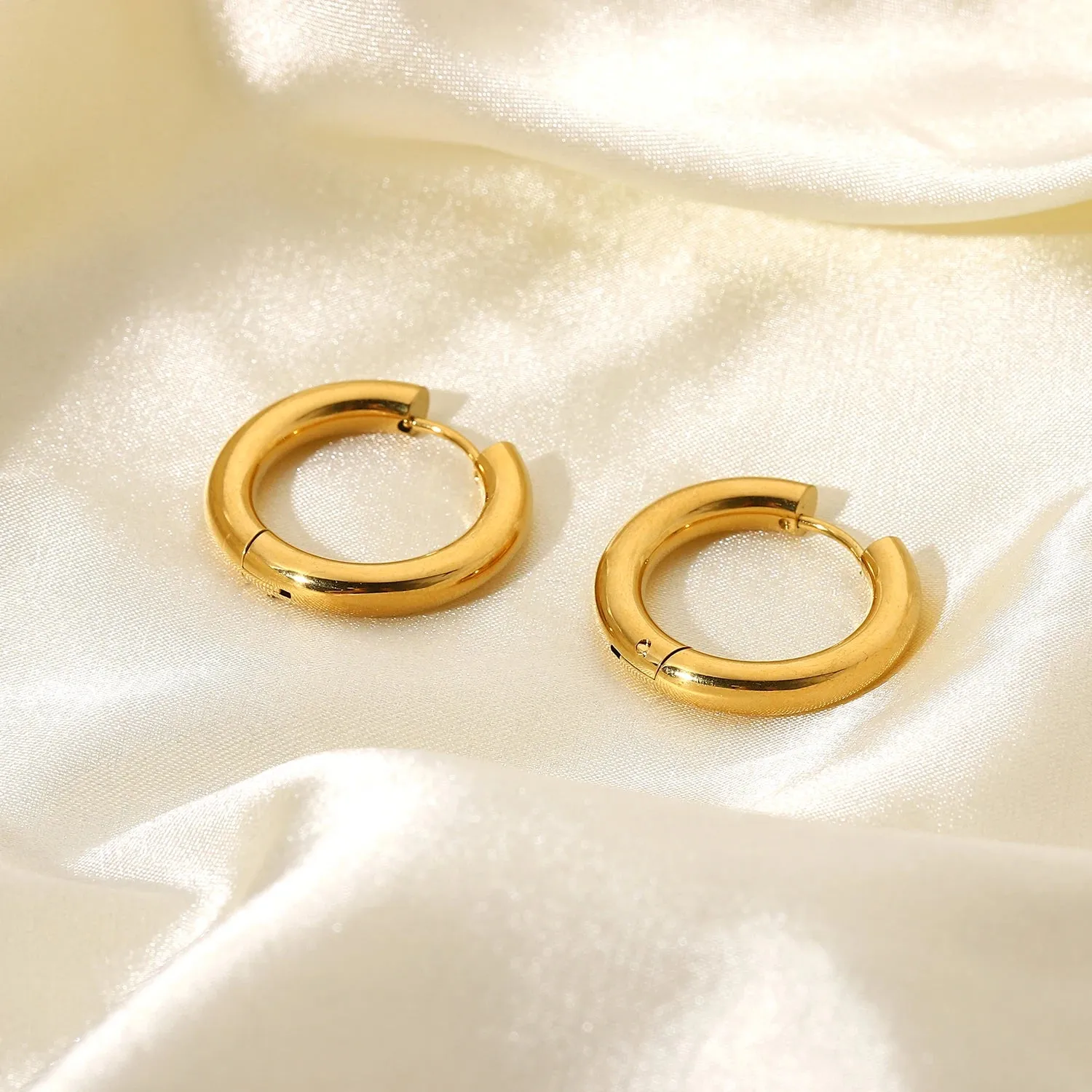 VAIGE 18k Gold Plated Stainless Steel Classic Solid Hoop Earrings - Trendy Round Design Accessories